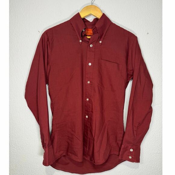 Vintage 1970s Sears Kings Road Button Down Dress Shirt Burgundy Mens M - Picture 1 of 8